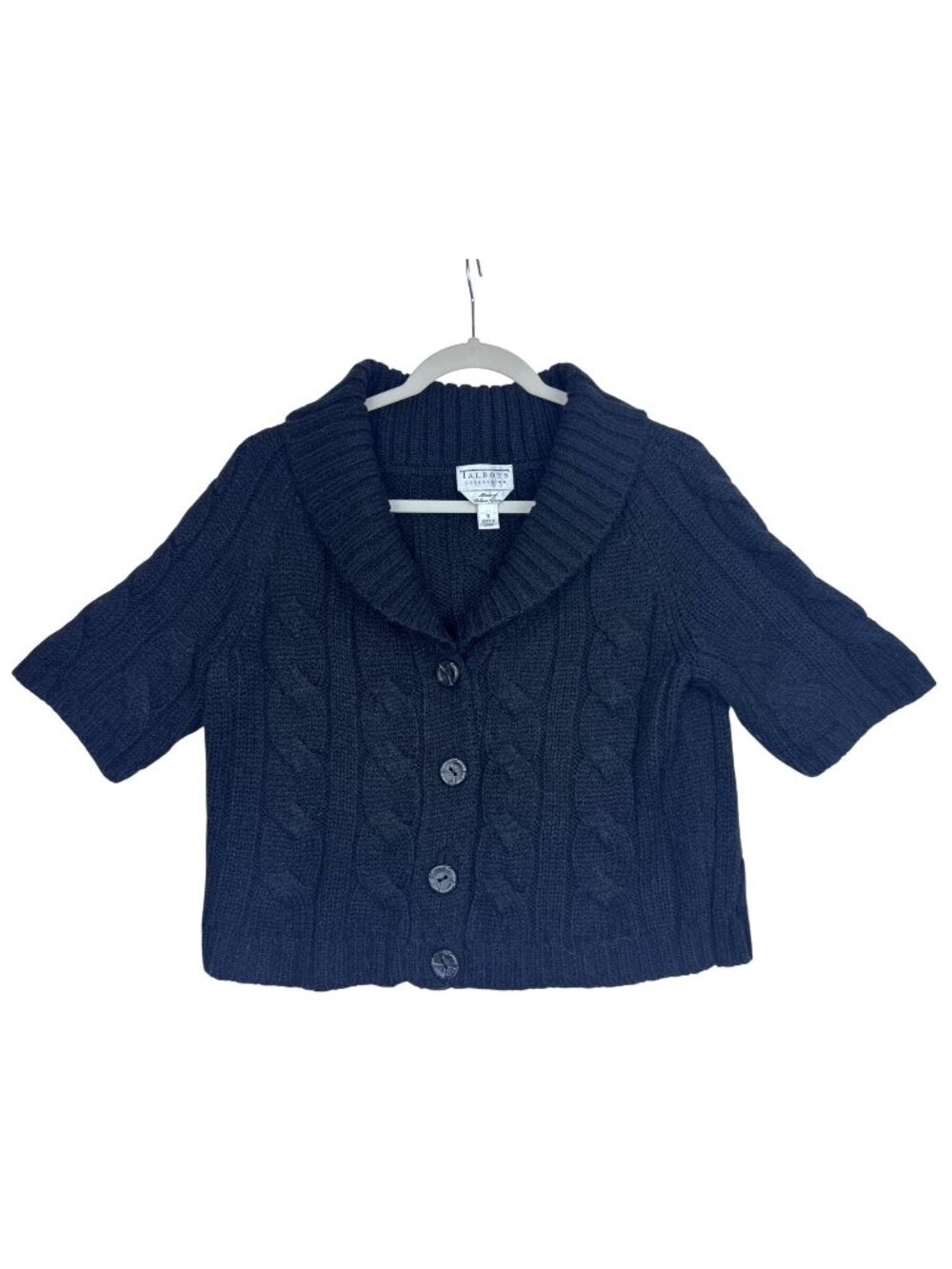 Talbots Collection Cropped Cable Knit Sweater Sz M Black Alpaca Wool Button Up